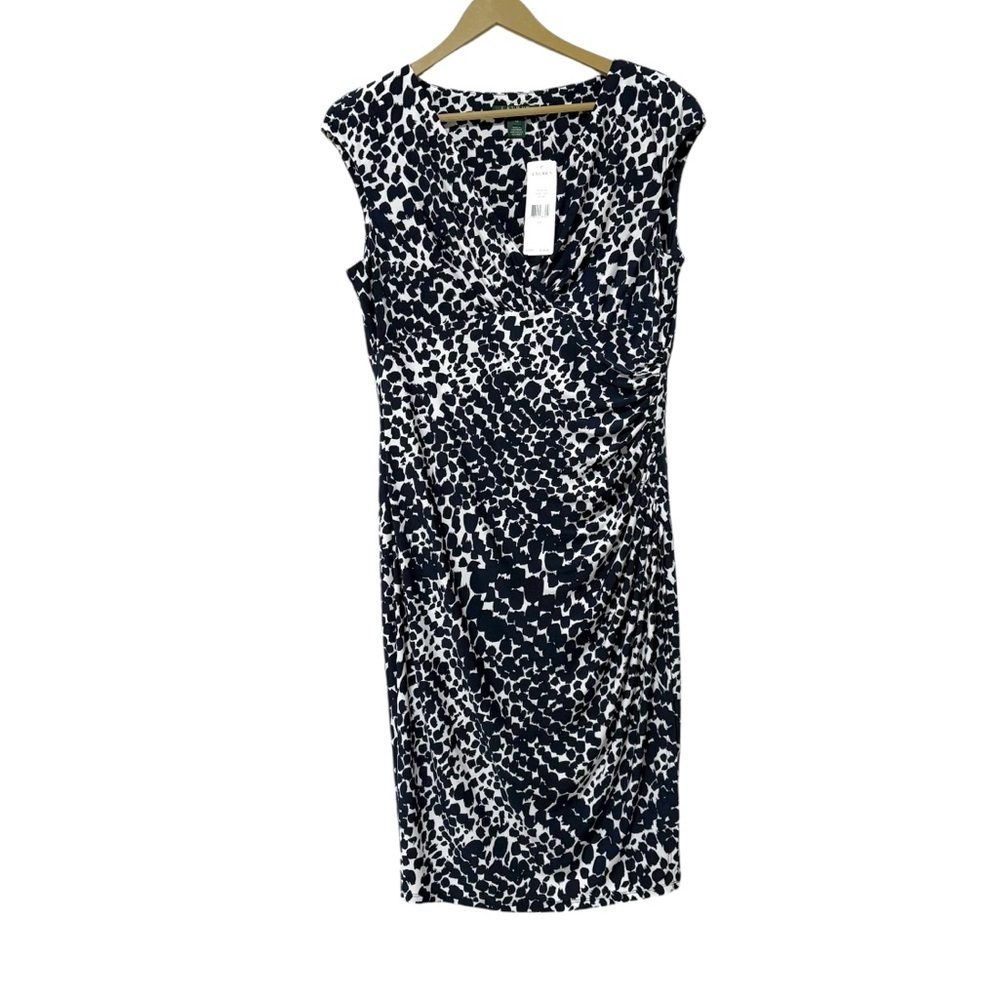 NEW Lauren Ralph Lauren‎ Light Navy Essentials Size 14 Ruched Side Dress Formal